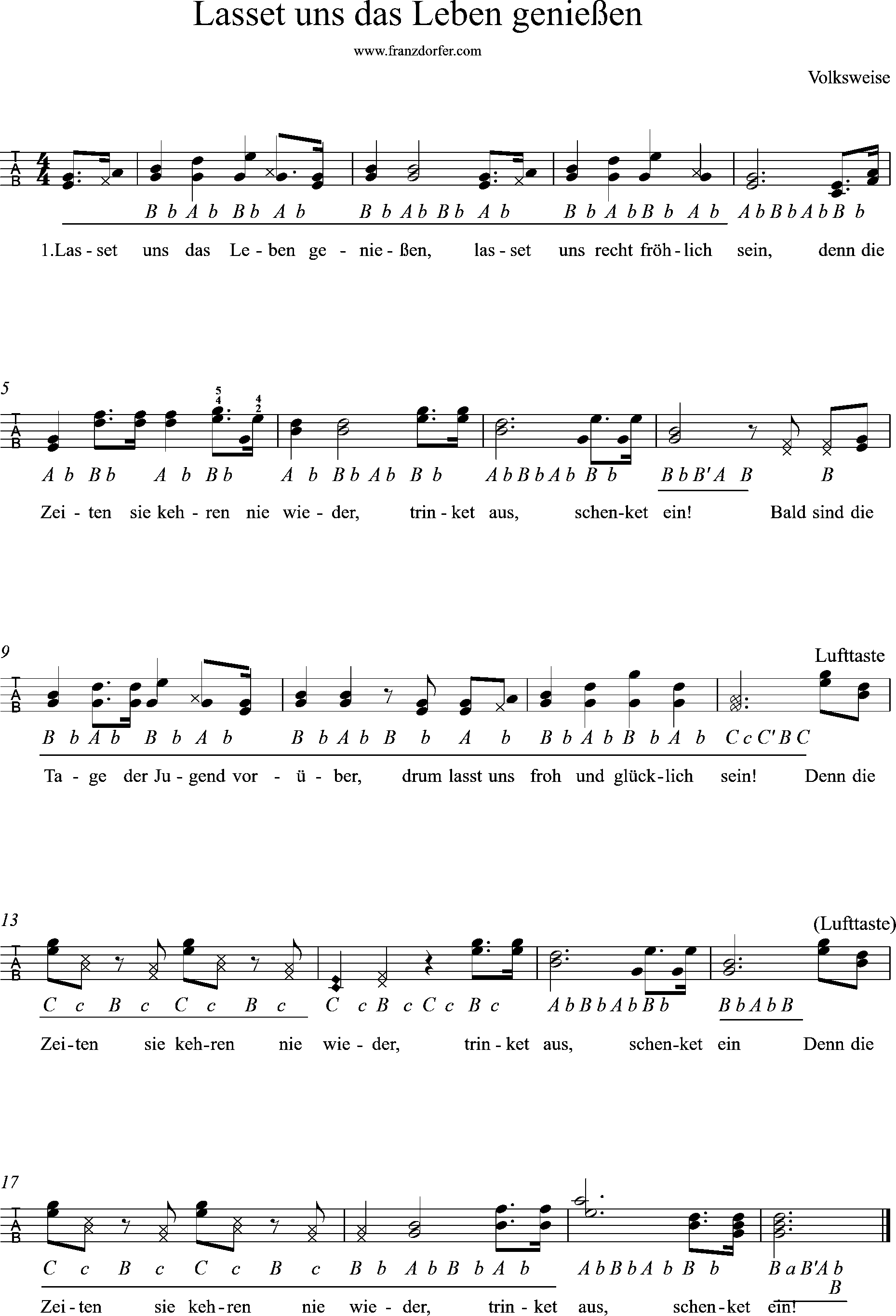 Lasset uns das Leben genießen-griffschrift Lasset uns das Leben genießen-Ziachnoten - Griffschrift für Steirische Harmonika